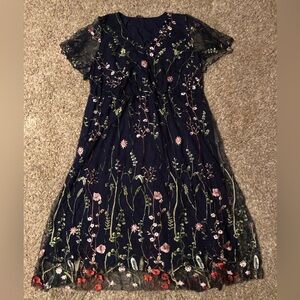 BloomChic Navy Floral Embroidered Maxi Dress